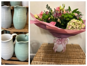 Ceramic jug with fresh flowers