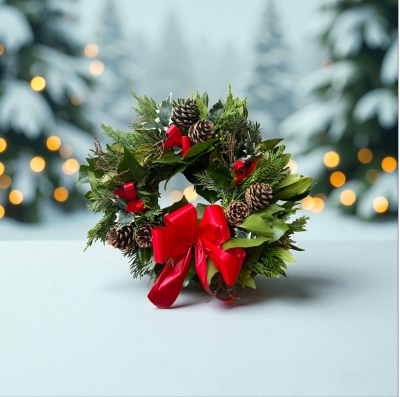 Christmas grave wreath with cones