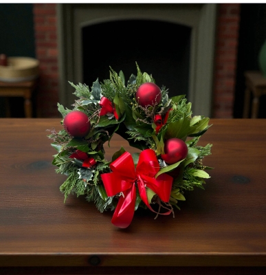 Christmas grave wreath with baubles