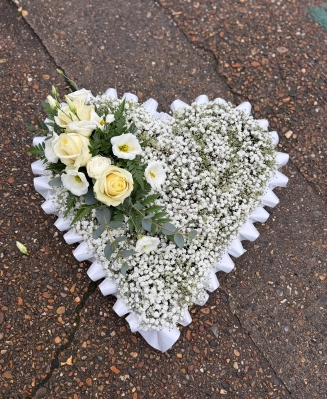 Heart All Gyp with white flower posy