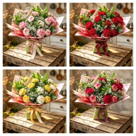 Carnation and gyp hand tied