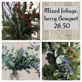 Mixed foliage and berry bouquet